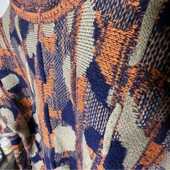 Bergati Coogi Style 3D Knit Sweater Vintage 90s Cable Multicolor Textured Sz Med